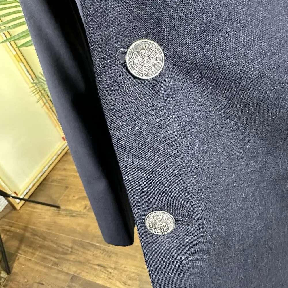 Michael Kors 42L Black Wool 70 poly 30 Blazer Antique silver buttons Excellent